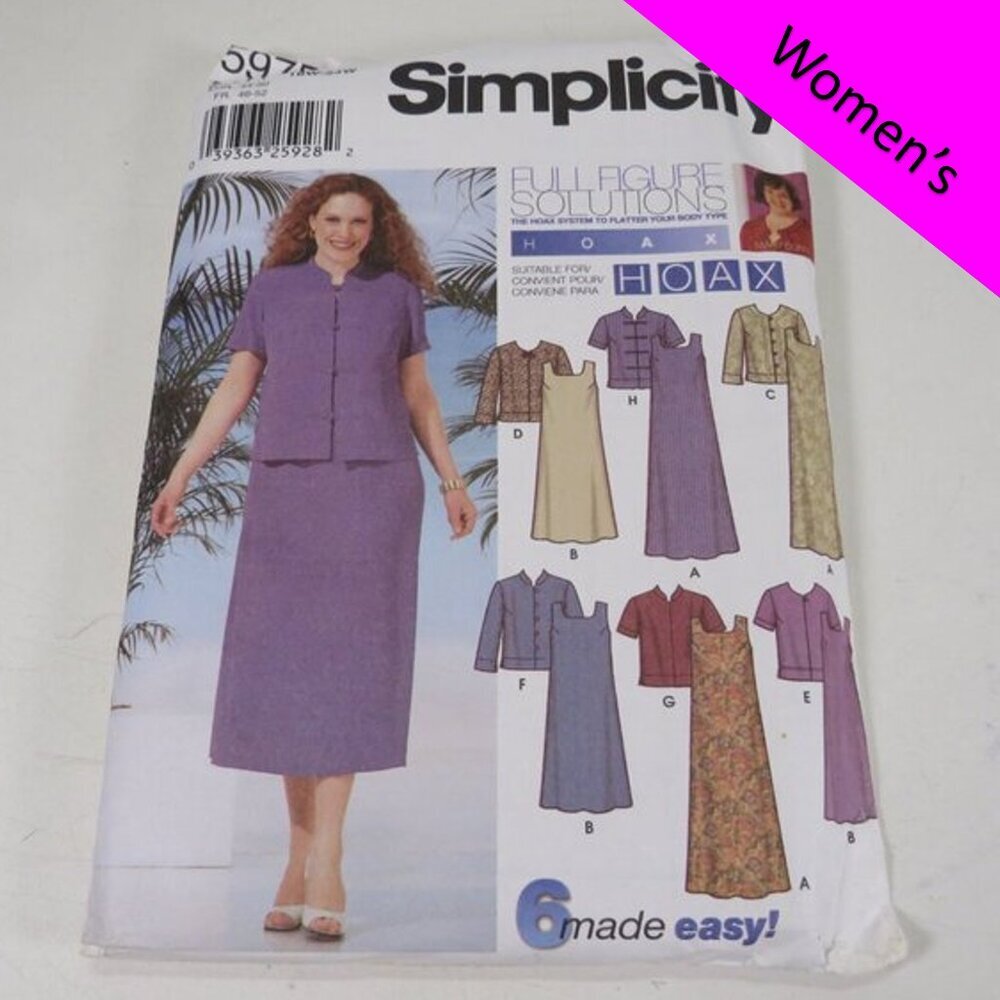 Simplicity 5975 Clothing Pattern EASY Dress & Jacket UNCUT 18W - 24W